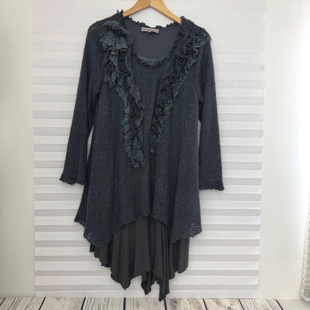 Pretty Angel Lace Ruffle Layered Whimsical Tunic Sweater ArtsyTop XL Cottagecore